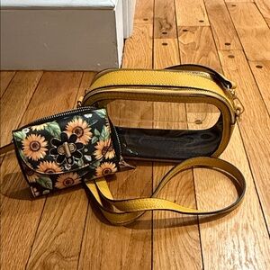 Sunflower Print and Yellow Crossbody Bag Set. Clear purse and sunflower wallet.